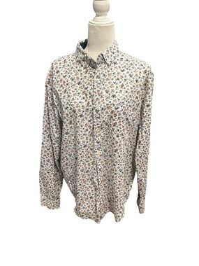 Express Cotton Women's White Floral Button-Down Work Casual Garden Shirt